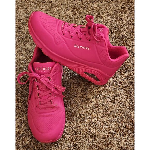 Skechers Street Uno Night Shades Hot Pink Memory Foam Wedge Sneaker Size 8 EUC - Picture 1 of 5